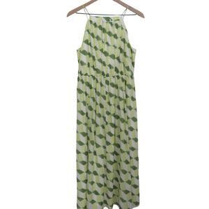 Banana Republic Womens Sz S Yellow Green Geo Voile Maxi Dress Halter Breezy